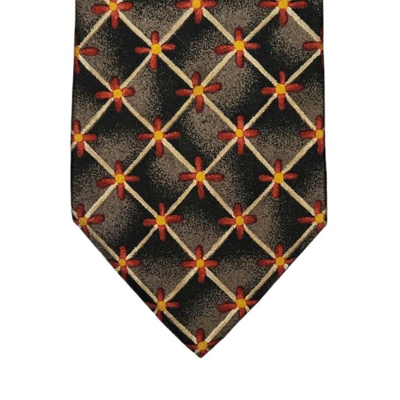 BOSS Hugo Boss Necktie Tie Mens Gray Black Red Yellow Floral Silk Made in Italy - Picture 1 of 5